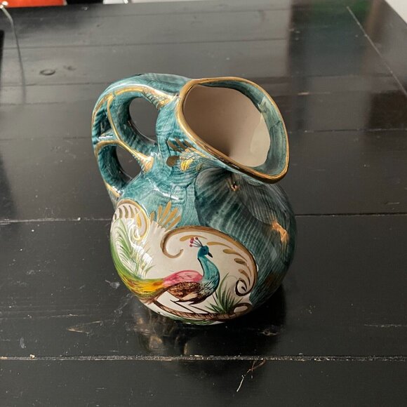 Vintage Belgium CeramicJug Pitcher hand painted peacock - Picture 4 of 5